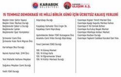 15 TEMMUZ DEMOKRASİ VE MİLLİ BİRLİK GÜNÜ İÇİN ÜCRETSİZ KALKIŞ YERLERİ